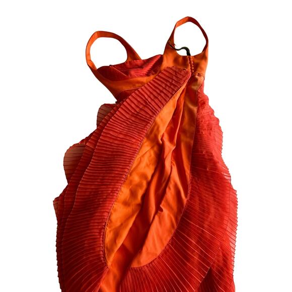 Malandrino Black Label NWT USA Made Orange Pleated Sheer Cocktail Dress 40 sz 8 - Picture 7 of 16